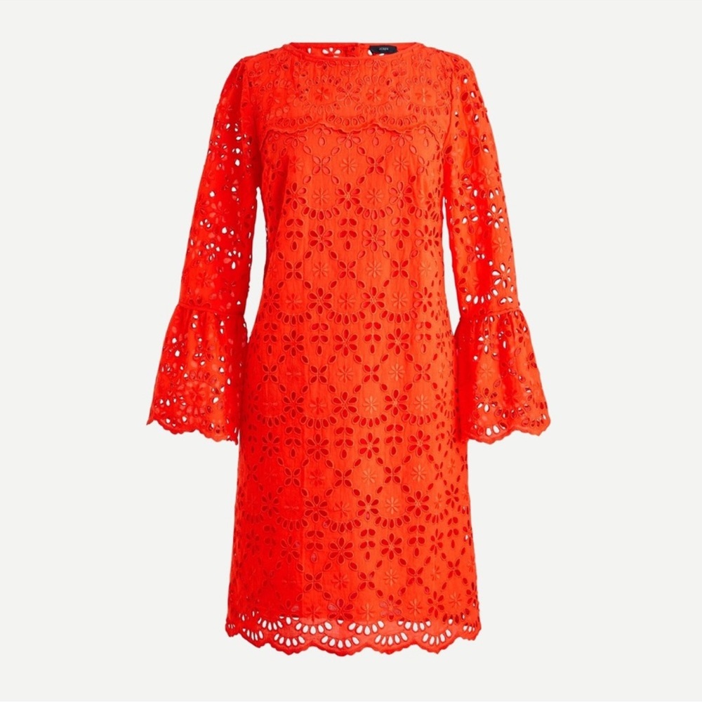 J Crew Bell Sleeves Eyelet Orange Red Dress 0